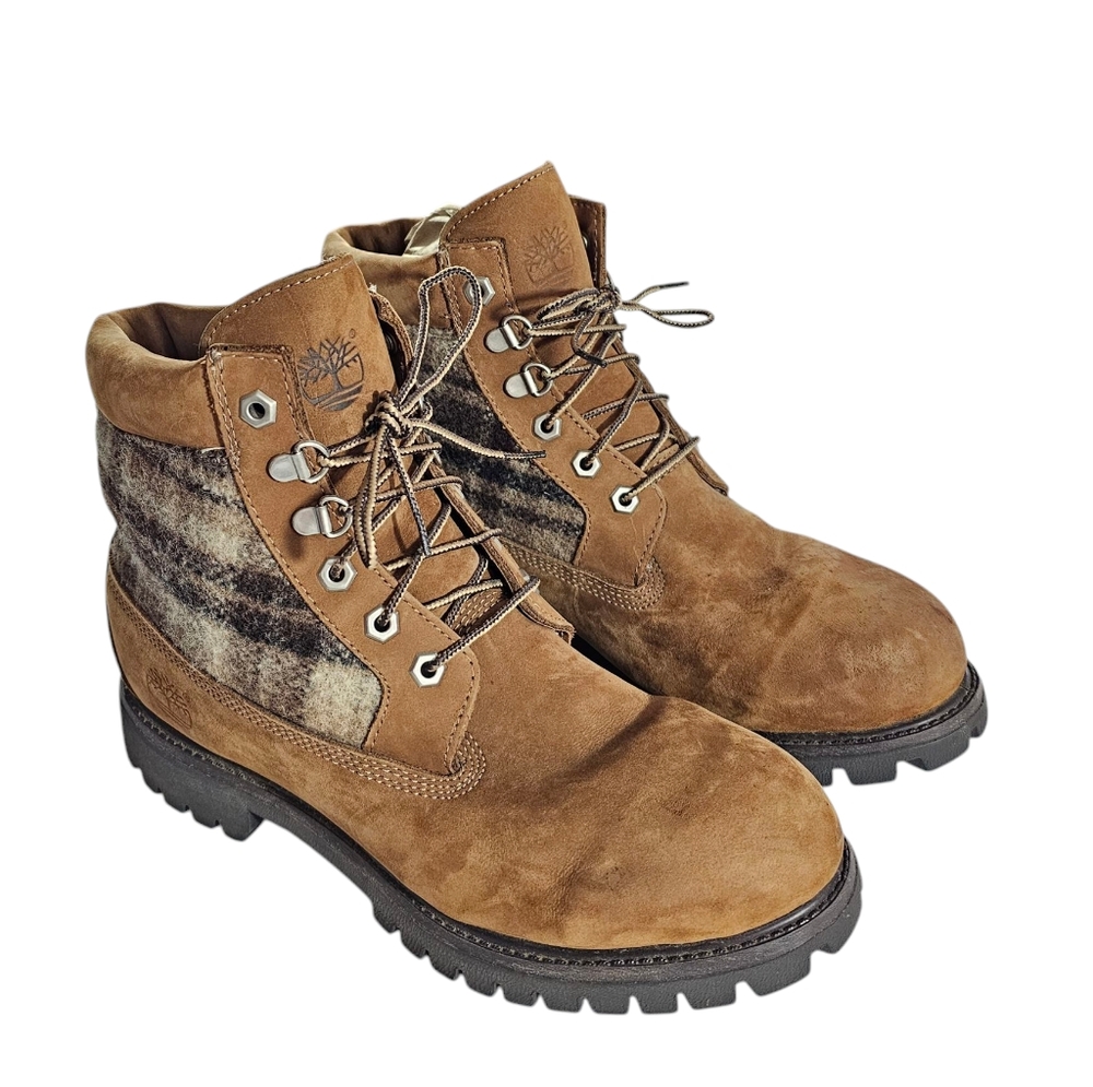 Timberland x Woolrich Leather Boots Womens 9.5 lumberjack plaid